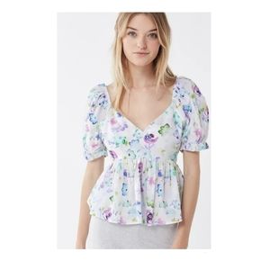 Urban Outfitters Vesna Floral Peplum Puff Sleeve Top Blouse Medium Cottagecore